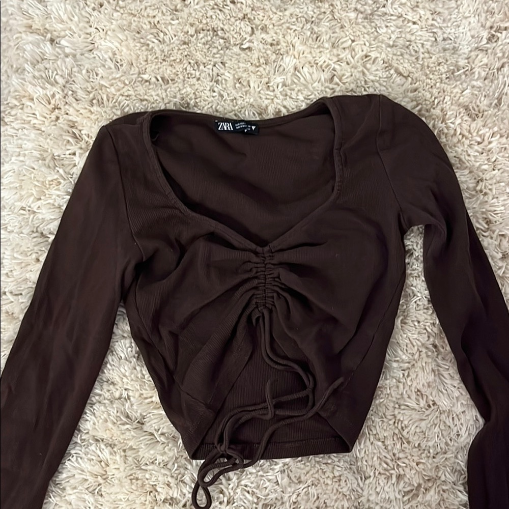 Zara Black Ruched Tie Front Blouse